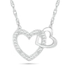 Thumbnail Image 1 of Diamond Accent Beaded Large and Small Interlocking Hearts Necklace in Sterling Silver - 17.5"