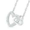 Thumbnail Image 2 of Diamond Accent Beaded Large and Small Interlocking Hearts Necklace in Sterling Silver - 17.5"