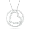 Thumbnail Image 1 of Diamond Accent Beaded Tilted Heart Outline in Circle Pendant in Sterling Silver