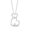 Thumbnail Image 1 of Diamond Accent Beaded Double Interlocking Tilted Heart Outline Pendant in Sterling Silver
