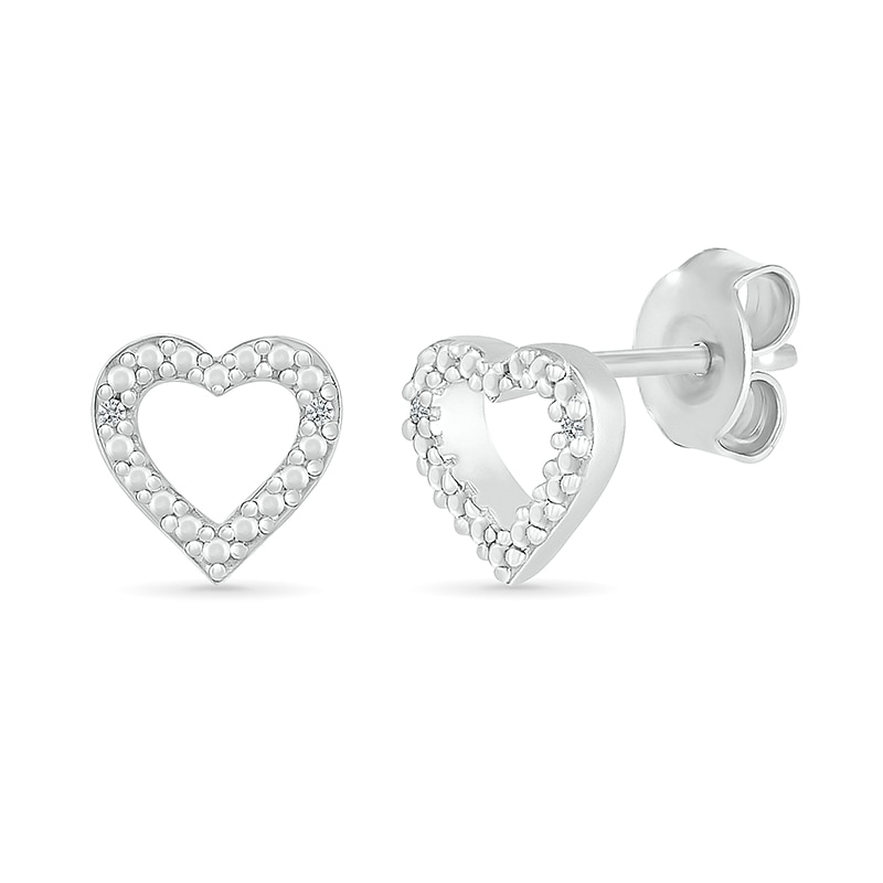 Main Image 1 of Diamond Accent Heart Outline Stud Earrings in Sterling Silver
