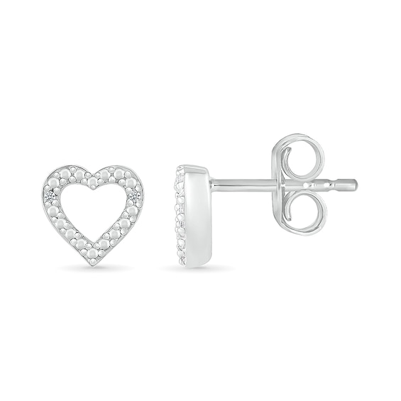 Diamond Accent Heart Outline Stud Earrings in Sterling Silver