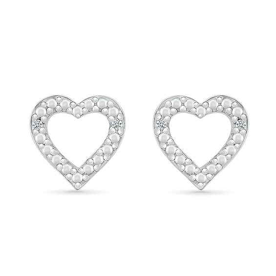 Diamond Accent Heart Outline Stud Earrings in Sterling Silver