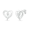 Thumbnail Image 1 of Diamond Accent Solitaire Ribbon Heart Stud Earrings in Sterling Silver