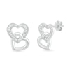 Thumbnail Image 1 of Diamond Accent Beaded Interlocking Tilted Heart Stud Earrings in Sterling Silver