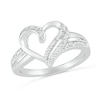 Thumbnail Image 1 of Diamond Accent Beaded Double Ribbon Heart Split Shank Ring in Sterling Silver