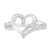 Thumbnail Image 2 of Diamond Accent Beaded Double Ribbon Heart Split Shank Ring in Sterling Silver