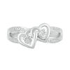 Thumbnail Image 2 of Diamond Accent Beaded Tilted Interlocking Hearts Split Shank Ring in Sterling Silver
