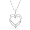 Thumbnail Image 1 of Diamond Accent Beaded Layered Interlocking Hearts Drop Pendant in Sterling Silver