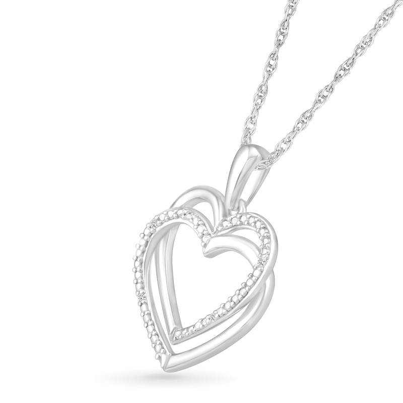 Main Image 2 of Diamond Accent Beaded Layered Interlocking Hearts Drop Pendant in Sterling Silver
