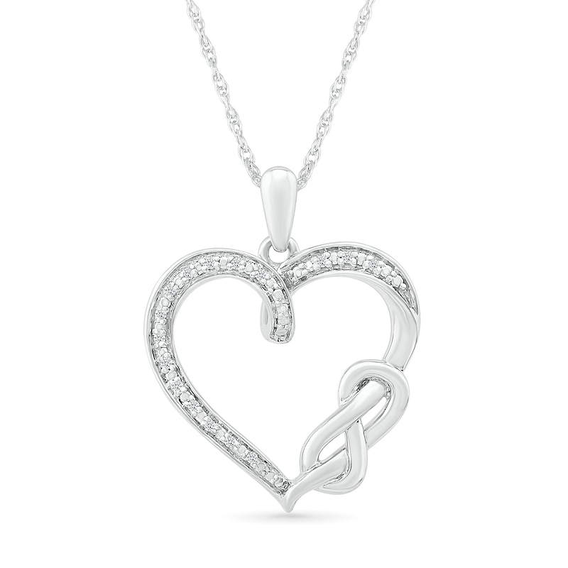 Main Image 1 of Diamond Accent Beaded Woven Infinity Loop Heart Drop Pendant in Sterling Silver