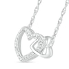 Thumbnail Image 2 of Diamond Accent Beaded Large and Small Interlocking Hearts Necklace in Sterling Silver - 17.5"