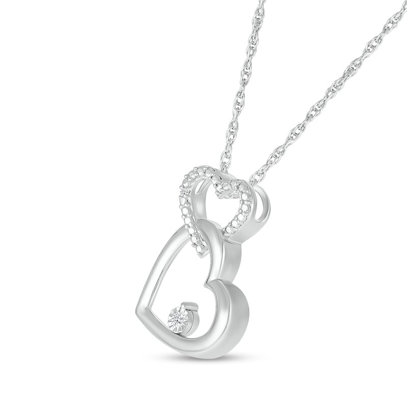 Main Image 2 of Diamond Accent Beaded Double Interlocking Tilted Heart Outline Pendant in Sterling Silver