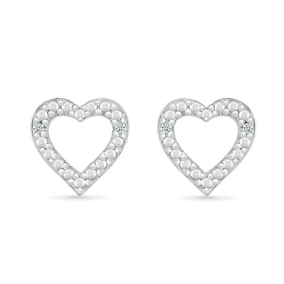 Diamond Accent Heart Outline Stud Earrings in Sterling Silver