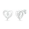 Thumbnail Image 1 of Diamond Accent Solitaire Ribbon Heart Stud Earrings in Sterling Silver