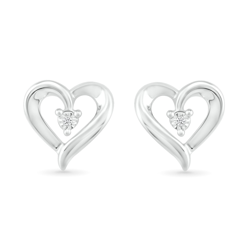 Main Image 3 of Diamond Accent Solitaire Ribbon Heart Stud Earrings in Sterling Silver