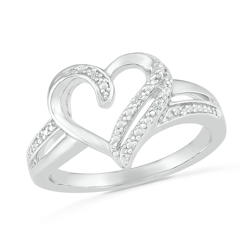Sterling Silver Intertwined Heart Genuine Diamond Center Ring Sterling Silver Intertwined Heart Genuine Diamond Center Ring