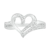 Thumbnail Image 1 of Diamond Accent Beaded Double Ribbon Heart Split Shank Ring in Sterling Silver