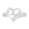 Thumbnail Image 2 of Diamond Accent Beaded Double Ribbon Heart Split Shank Ring in Sterling Silver