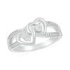 Thumbnail Image 1 of Diamond Accent Beaded Tilted Interlocking Hearts Split Shank Ring in Sterling Silver