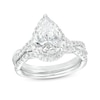 Thumbnail Image 1 of 2-1/2 CT. T.W. Certified Pear-Shaped Lab-Grown Diamond Frame Crossover Split Shank Bridal Set in 14K White Gold (I/SI2)