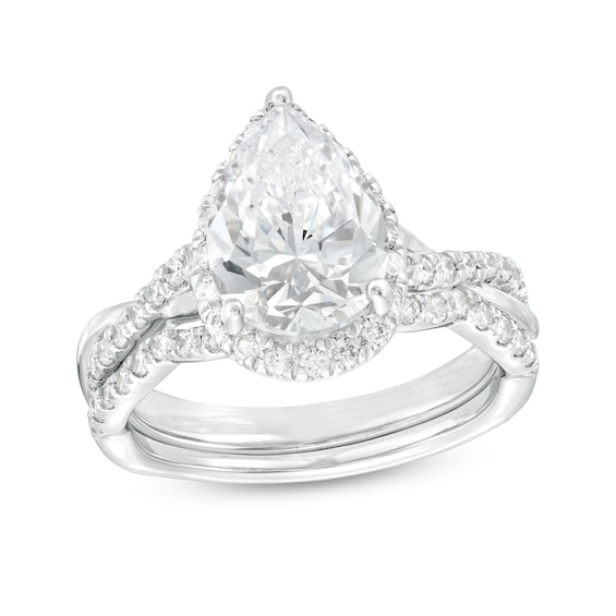 2-1/2 CT. T.w. Certified Pear-Shaped Lab-Grown Diamond Frame Crossover Split Shank Bridal Set in 14K White Gold (I/Si2)