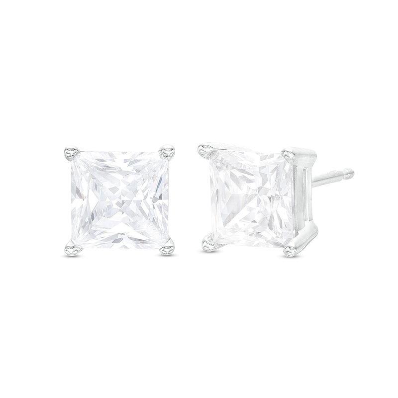 Main Image 1 of 3 CT. T.W. Certified Princess-Cut Lab-Grown Diamond Solitaire Stud Earrings in 14K White Gold (F/VS2)