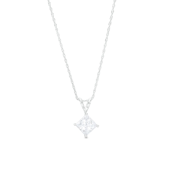 1-1/2 CT. Certified Princess-Cut Lab-Grown Diamond Solitaire Tilted Pendant in 14K White Gold (F/Vs2)