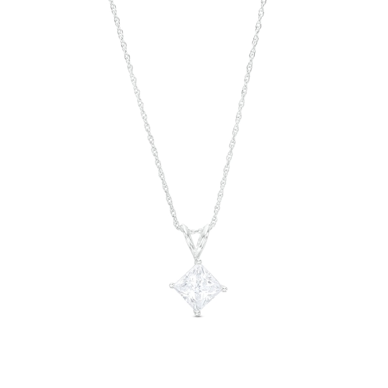 1-1/2 CT. Certified Princess-Cut Lab-Created Diamond Solitaire Tilted Pendant in 14K White Gold (F/VS2)