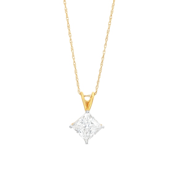 1-1/2 CT. Certified Princess-Cut Lab-Grown Diamond Solitaire Tilted Pendant in 14K Gold (F/Vs2)
