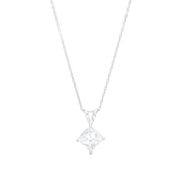 2 CT. Certified Princess-Cut Lab-Grown Diamond Solitaire Tilted Pendant in 14K White Gold (F/Vs2)