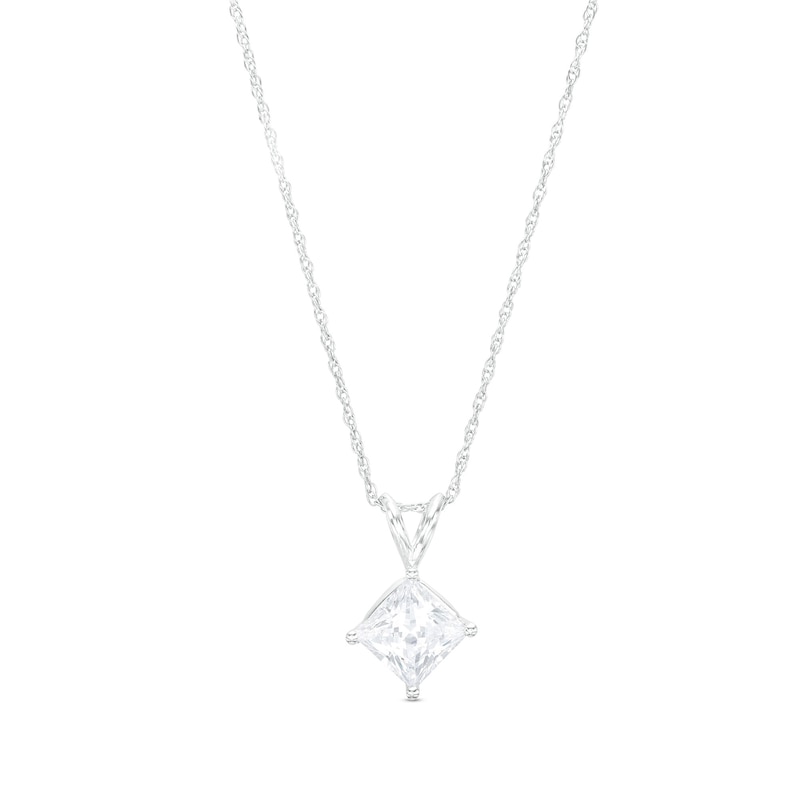 2 CT. Certified Princess-Cut Lab-Created Diamond Solitaire Tilted Pendant in 14K White Gold (F/VS2)