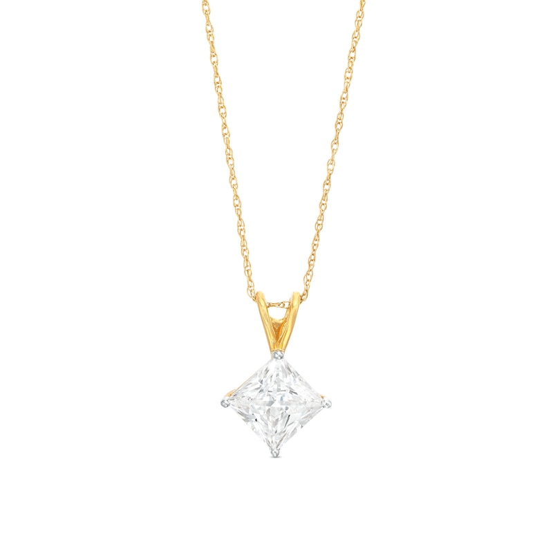 2 CT. Certified Princess-Cut Lab-Created Diamond Solitaire Tilted Pendant in 14K Gold (F/VS2)