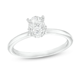 1/2 CT. T.W. Oval Multi-Diamond Hidden Halo Engagement Ring in 10K White Gold