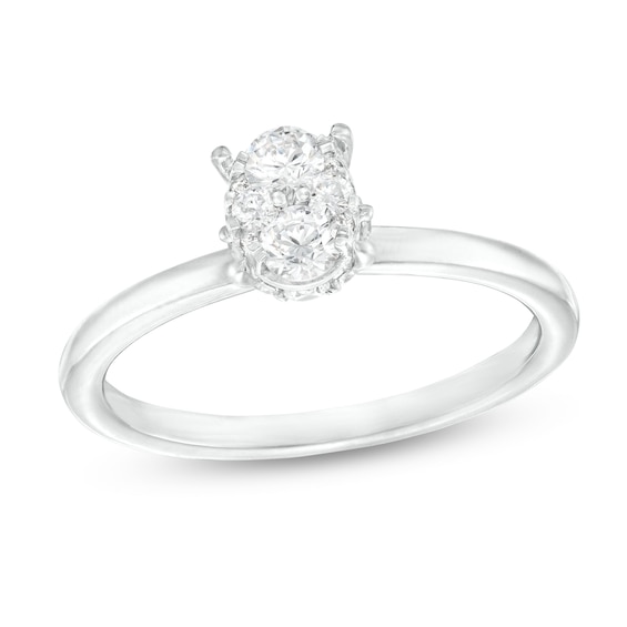 1/2 CT. T.w. Oval Multi-Diamond Hidden Halo Engagement Ring in 10K White Gold