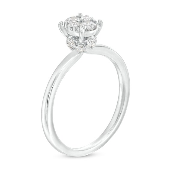 1/2 CT. T.w. Oval Multi-Diamond Hidden Halo Engagement Ring in 10K White Gold