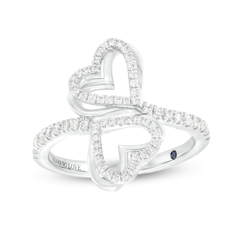 The Kindred Heart from Vera Wang Love Collection 1/3 CT. T.W. Diamond Double Heart Bypass Ring in Sterling Silver