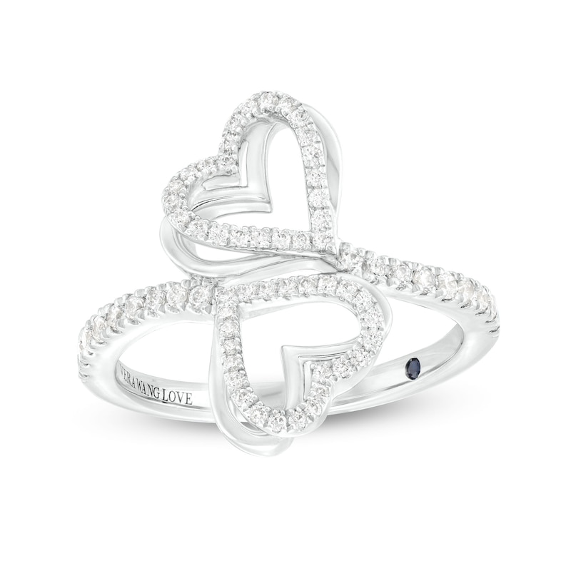 Main Image 1 of The Kindred Heart from Vera Wang Love Collection 1/3 CT. T.W. Diamond Double Heart Bypass Ring in Sterling Silver