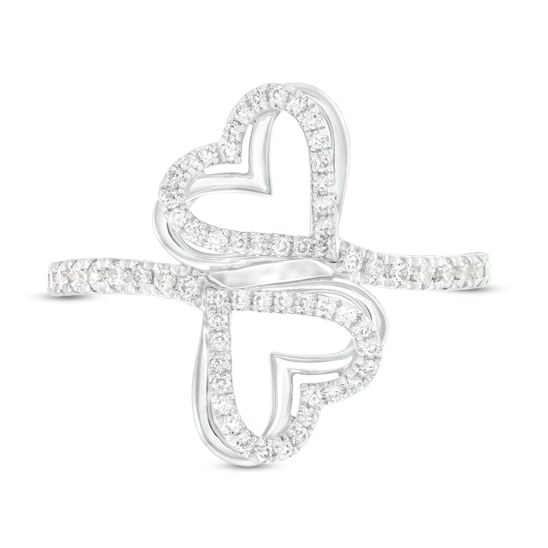 Main Image 4 of The Kindred Heart from Vera Wang Love Collection 1/3 CT. T.W. Diamond Double Heart Bypass Ring in Sterling Silver
