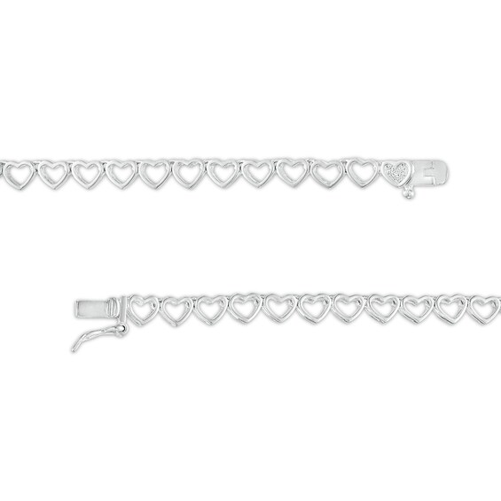 1/10 CT. T.w. Blue and White Diamond Beaded Graduated Hearts Link Necklace in Sterling Silver and Blue Resin