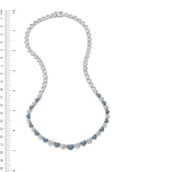 1/10 CT. T.w. Blue and White Diamond Beaded Graduated Hearts Link Necklace in Sterling Silver and Blue Resin