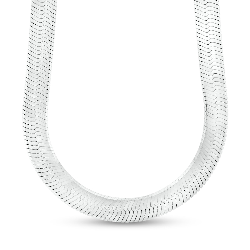 Main Image 1 of 7.0mm Diamond-Cut Herringbone Chain Necklace in Solid Sterling Silver  - 18"