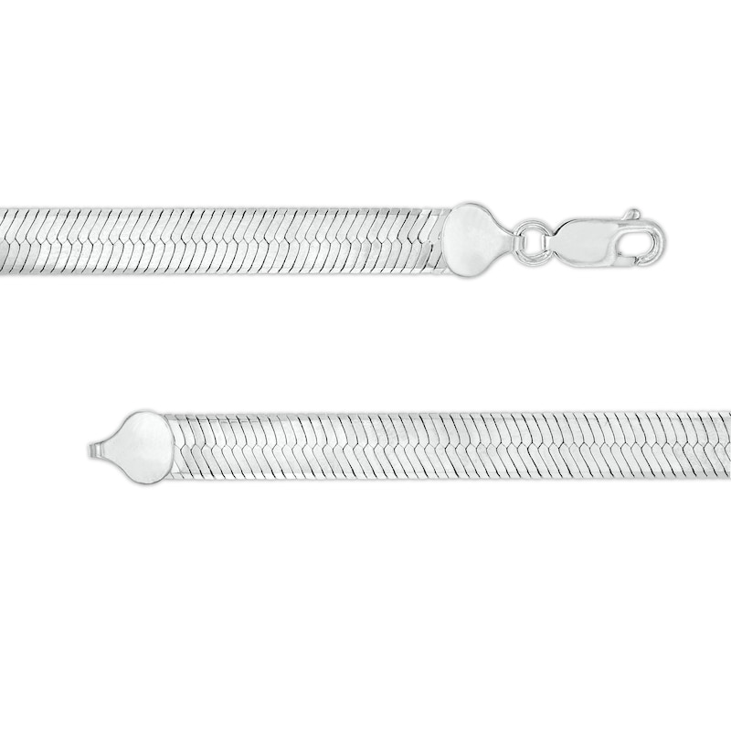 Main Image 3 of 7.0mm Diamond-Cut Herringbone Chain Necklace in Solid Sterling Silver  - 18"