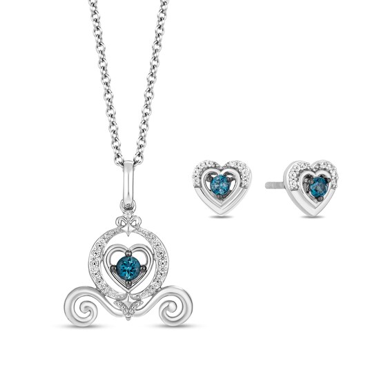 Enchanted Disney Cinderella Blue Topaz and 1/10 CT. T.w. Diamond Pendant and Stud Earrings Set in Sterling Silver - 19"