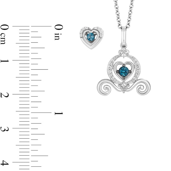 Enchanted Disney Cinderella Blue Topaz and 1/10 CT. T.w. Diamond Pendant and Stud Earrings Set in Sterling Silver - 19"