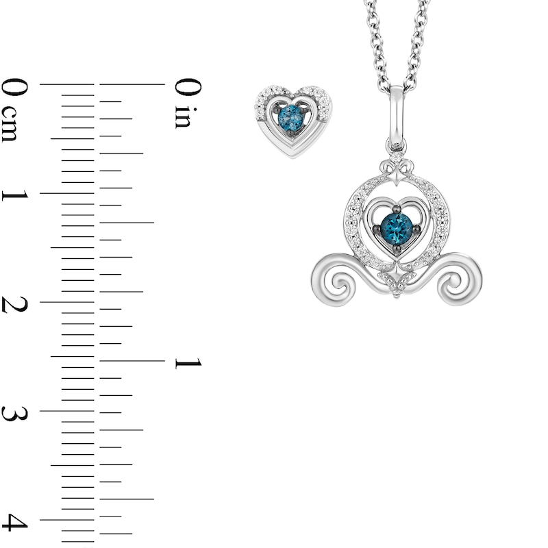 Enchanted Disney Cinderella Blue Topaz and 1/10 CT. T.W. Diamond Pendant and Stud Earrings Set in Sterling Silver - 19"