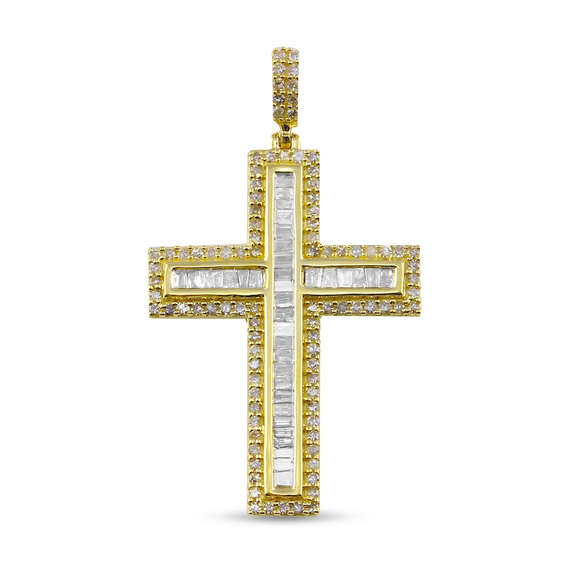 Men's Diamond Cross Charm 2 ct tw Round & Baguette-cut 10K Yellow Gold