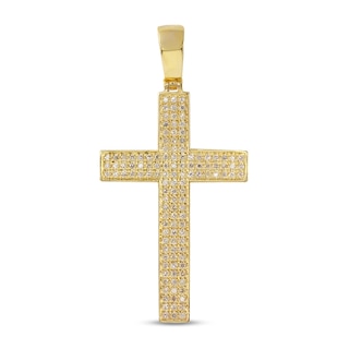 1/2 CT. T.W. Diamond Triple Row Cross Necklace Charm in 10K Gold