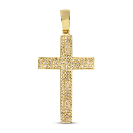 1/2 CT. T.w. Diamond Triple Row Cross Necklace Charm in 10K Gold