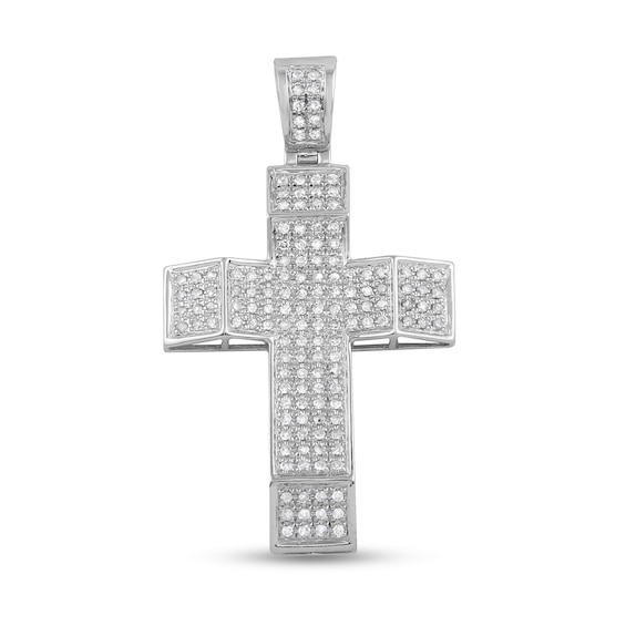 1 CT. T.W Diamond Multi-Row Slope-Ends Cross Necklace Charm in 10K White Gold
